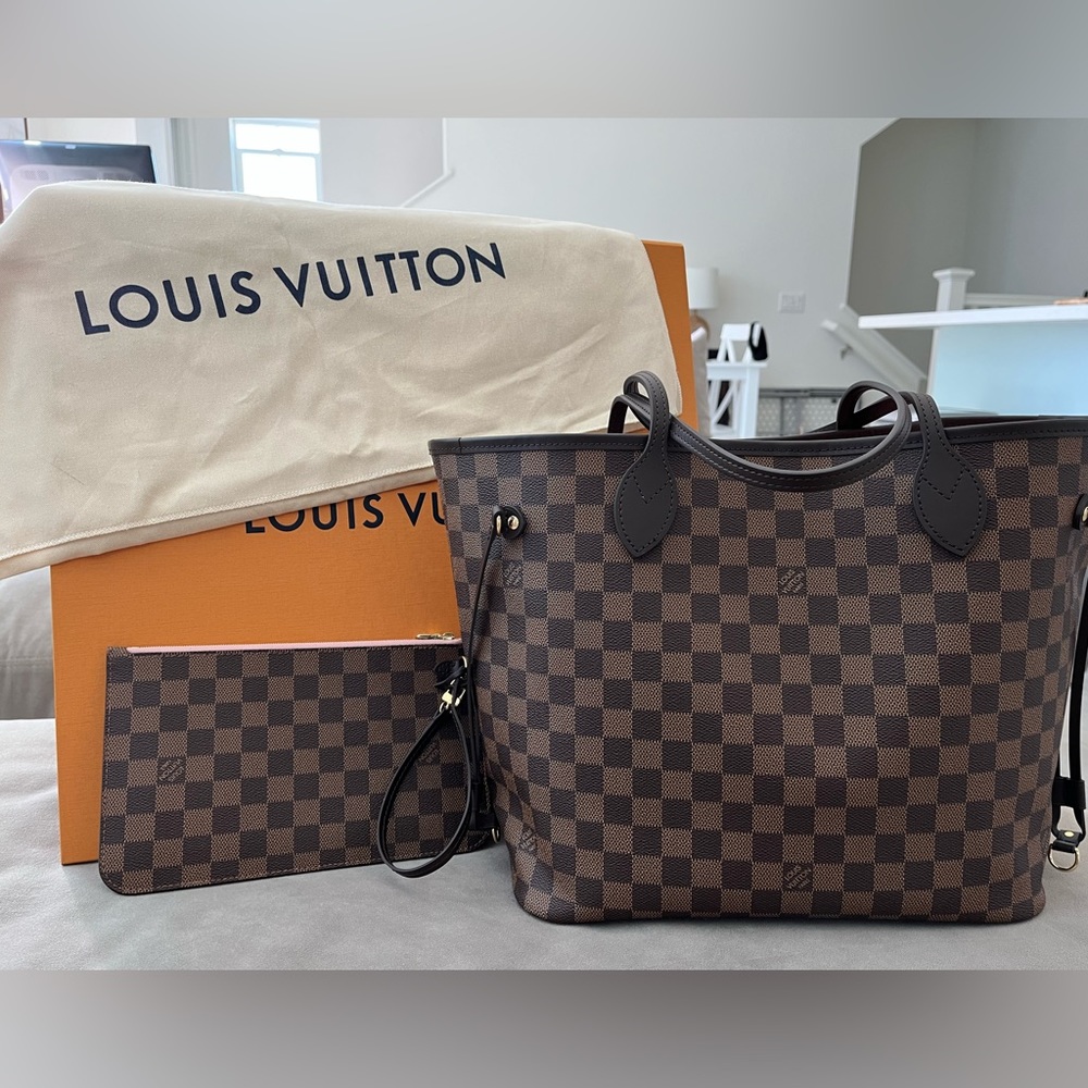 LOUIS VUITTON NEVERFULL DAMIER EBENE ROSE BALLERINE MM TOTE 🌸
